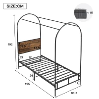 Metal Canopy Bed Frame with Durable Iron and MDF Construction, Wood Headboard, Easy Self-Installation, 195L x 90.5W x 192H cm, Black(m-3)