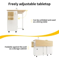 Kitchen Island Trolley with Power Strip, Folding Design and Wine Rack, Space-Saving Design for Kitchen, 131.5L x 76W x 91H cm, White+Natural(m-6)