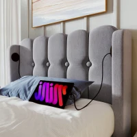 Upholstered Single Bed with USB & Type-C Charging Ports, Teenager Bed for Bedroom & Guest Room, 197L x 103W x 103H cm, Grey(m-9)