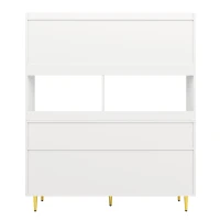 Multi-purpose Storage Cabinet with Changhong Glass Door, Wine Glass Holder, Multi-layered Storage Space, 145L x 39W x 171H cm, White(m-15)