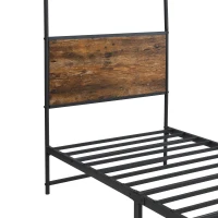 Metal Canopy Bed Frame with Durable Iron and MDF Construction, Wood Headboard, Easy Self-Installation, 195L x 90.5W x 192H cm, Black(m-13)
