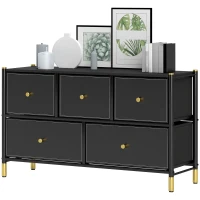 HOMCOM Faux Leather Front Chest of Drawers - Black(m-11)