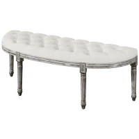 HOMCOM Half-Circle End Bench Ottoman Footstool Tufting Padded Seat Brushed Wood Base Antique Accents Home Seat Furniture Cream White and Light Wood Grain Leg(m-11)