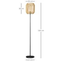 HOMCOM Lámpara de Pie para Salón con Pantalla de Cuerda de Papel para Salón Dormitorio Ø26x164 cm Natural y Negro(m-3)