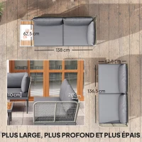 Outsunny Salon de jardin extérieur 4 places modulable en bois d'acacia, canapé d'angle extérieur avec table basse et coussins(m-5)