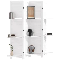 HOMCOM Paravent intérieur en bois 4 panneaux 160 x 170 cm, séparateur de pièce pliable avec 3 étagères, cloison de séparation pour salon, chambre à coucher, maison, blanc(m-10)