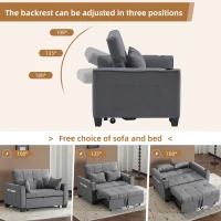 2 Seater Sofa Bed with Cup Holders, Convertible Fabric Sofa Chair with Adjustable Backrest and Storage Pockets, 140L x 96W x 97H cm, Gray(m-6)