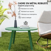 Outsunny Petite table basse ronde, table d'appoint avec patins antidérapants, cadre en métal, pour jardin, Ø 70 x 42 cm, vert(m-5)