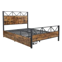 Metal Double Bed with 2 Drawers, Sturdy Iron Frame and MDF, Storage Bed for Adults and Teenagers, 198L x 137W x 116H cm, Black(m-14)