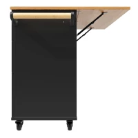 Rolling Mobile Kitchen Island Cart with Drawer and Storage Cabinet, Drop Leaf Breakfast Bar with Towel Rack, 121L x 70W x 88H cm, Black(m-13)