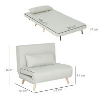 HOMCOM Poltrona 3 em 1 Sofá Cama Individual Dobrável com Encosto Ajustável em 6 Posições e Almofada 94x78x80 cm Bege(m-3)