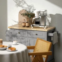 HOMCOM Căruț de Bucătărie cu 2 Sertare și 2 Dulapuri, Insulă de Bucătărie cu Blat din Lemn, 111x44,5x82,5 cm, Gri(m-9)