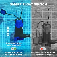 Outsunny 750W Submersible Water Pump for Dirty/Clean Water, 20000L/H Electric Sump Pump with Float Switch, Drain Water from Garden Pond, Hot Tub, Ditches, Portable and Lightweight(m-5)