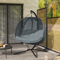 Outsunny Outdoor Double Hanging Chair with Cushion and Cup Holders, Charcoal Grey(m-8)