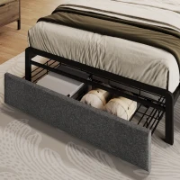 Upholstered Single Bed with LED Lighting, USB Type-C Charging, Storage Headboard and Drawers, 3ft Single Bed, 208L x 92W x 110H cm, Grey(m-10)