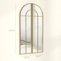 HOMCOM Espelho Decorativo de Parede com 2 Peças 30x120 cm Espelho em Forma de Arco e Estrutura de Metal para Entrada Dourado(m-3)
