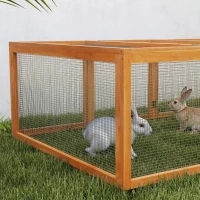 PawHut Wooden Rabbit Hutch Cage 6ft with Wire Mesh, Openable Roof, Play Space for Outdoor, Natural Wood Finish(m-8)
