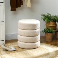 HOMCOM Taburete, redondo, felpa, estructura de metal, hasta 120 kg, Φ40x45H cm, Beige(m-2)