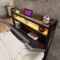 Upholstered Single Bed with LED Lighting, USB Type-C Charging, Storage Headboard and Drawers, 3ft Single Bed, 208L x 92W x 110H cm, Grey(m-8)