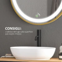 kleankin Specchio Bagno con Luce LED, Luminosità Regolabile a 3 Tonalità e Funzione Memoria, Ø60 cm, Oro(m-7)