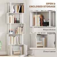 HOMCOM Bibliotecă Modernă cu 5 Rafturi și Dulăpior cu 2 Uși din Lemn Alb(m-4)