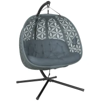 Outsunny Outdoor Double Hanging Chair with Cushion and Cup Holders, Charcoal Grey(m-1)