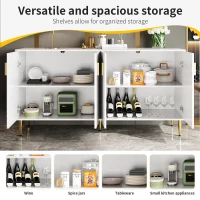 Wave Design Sideboard with Golden Handles and Feet, Elegant Storage Cabinet with 4 Doors and 2 Drawers, 152L x 40W x 75H cm, White(m-4)