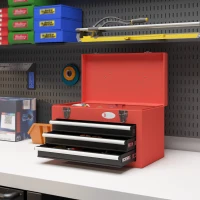 DURHAND Maletín de Herramientas Portátil Caja para Herramientas de Acero con 3 Cajones 1 Caja superior y 1 Asa 45x24x27 cm Rojo(m-10)