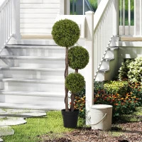 HOMCOM Plantă Artificială de Buxus cu 3 Sfere, Ghiveci Inclus și Bază Întărită, Ø19,5x115 cm, Verde(m-2)