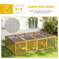 PawHut Wooden Rabbit Hutch Cage 6ft with Wire Mesh, Openable Roof, Play Space for Outdoor, Natural Wood Finish(m-6)