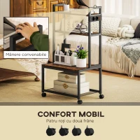 HOMCOM Cărucior Suport Imprimantă 4 Niveluri cu Prize și Roți, Maro(m-6)