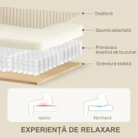 HOMCOM Canapea 3 Locuri din Catifea Reiată cu 2 Perne, 212x80x88 cm, Crem(m-5)