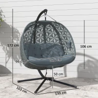 Outsunny Outdoor Double Hanging Chair with Cushion and Cup Holders, Charcoal Grey(m-3)