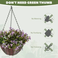HOMCOM Artificial Flowers in Basket Set of 2, Artificial Hanging Baskets with 75 Leaves and 15 Flowers in Pot, Decorative Plant for Home Office Decor, Purple(m-5)