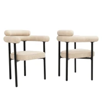 Set of 2 Modern Dining Chairs with High-Density Sponge, Iron Tube Frame, Ergonomic Velvet Upholstered Armchairs, 70L x 62W x 85H cm, Beige(m-2)