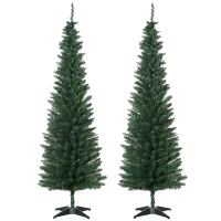 HOMCOM Set 2 Alberi di Natale Artificiali Slim Ø55x180 cm in Plastica e Metallo con 390 Rami, Verde(m-1)