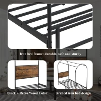 Metal Canopy Bed Frame with Durable Iron and MDF Construction, Wood Headboard, Easy Self-Installation, 195L x 90.5W x 192H cm, Black(m-6)