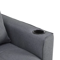 2 Seater Sofa Bed with Cup Holders, Convertible Fabric Sofa Chair with Adjustable Backrest and Storage Pockets, 140L x 96W x 97H cm, Gray(m-12)