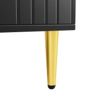 Wave Design Sideboard with Golden Handles and Feet, Multifunctional Storage Cabinet, Easy Maintenance, 152L x 40W x 75H cm, Black(m-11)