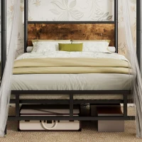 Metal Canopy Bed Frame with Durable Iron and MDF Construction, Wood Headboard, Easy Self-Installation, 195L x 90.5W x 192H cm, Black(m-11)