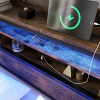 Metal Double Bed with LED Light Strip, 2 Drawers and USB Charging Ports, Sturdy Iron Frame, 207L x 135.5W x 83.5H cm, Black(m-8)