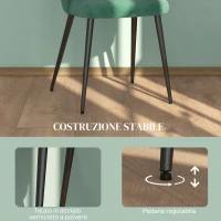 HOMCOM Set 4 Sedie Moderne Imbottite con Schienale Ricurvo, in Tessuto Effetto Velluto e Acciaio, 50x52x83 cm, Verde(m-6)