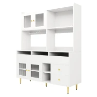 Multi-purpose Storage Cabinet with Changhong Glass Door, Wine Glass Holder, Multi-layered Storage Space, 145L x 39W x 171H cm, White(m-12)