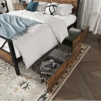 Metal Double Bed with 2 Drawers, Sturdy Iron Frame and MDF, Storage Bed for Adults and Teenagers, 198L x 137W x 116H cm, Black(m-8)