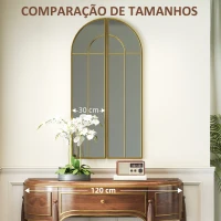HOMCOM Espelho Decorativo de Parede com 2 Peças 30x120 cm Espelho em Forma de Arco e Estrutura de Metal para Entrada Dourado(m-7)