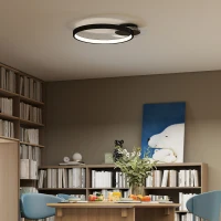 HOMCOM Lampă de tavan LED Modernă de 40W cu 2 Inele și Lumină Reglabilă, Negru(m-9)