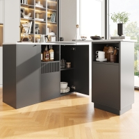 360° Swivelling Kitchen Island with Marble Worktop, Storage Compartments, Bar Table for Kitchen, Living Room, 198.5L x 30W x 72.5H cm, Black