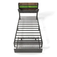 Upholstered Single Bed with LED Lighting, USB Type-C Charging, Storage Headboard and Drawers, 3ft Single Bed, 208L x 92W x 110H cm, Grey(m-16)