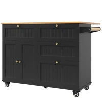 Rolling Mobile Kitchen Island Cart with Drawer and Storage Cabinet, Drop Leaf Breakfast Bar with Towel Rack, 121L x 70W x 88H cm, Black(m-2)