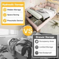 3FT Upholstered Daybed with Hydraulic Storage, Metal Slatted Frame, Single Ottoman Bed with Velvet Finish, 200L x 97W x 76H cm, Pink(m-6)